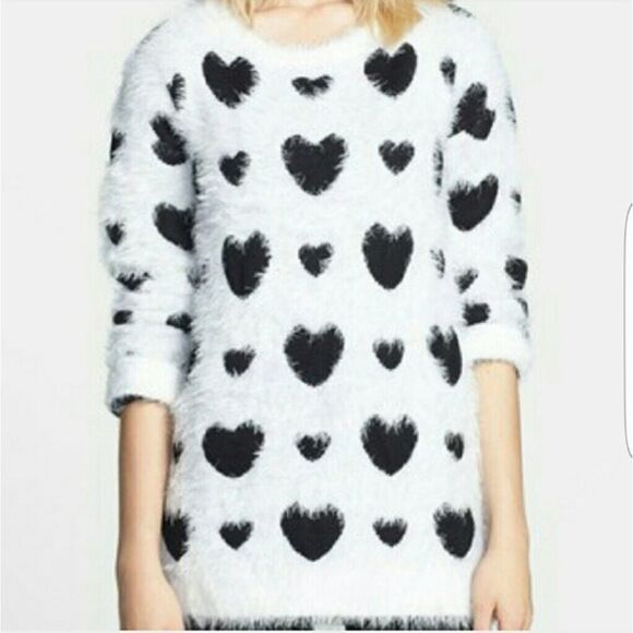 ROBBIE & Nikki Eyelash Knit Heart Sweater B&w S - Picture 2 of 4